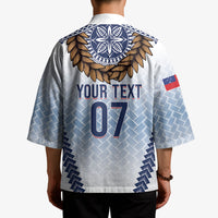 Manu Samoa Rugby Custom White Kimono ʻIe Toga Pattern With Brown Ula fala LT7 - Polynesian Pride
