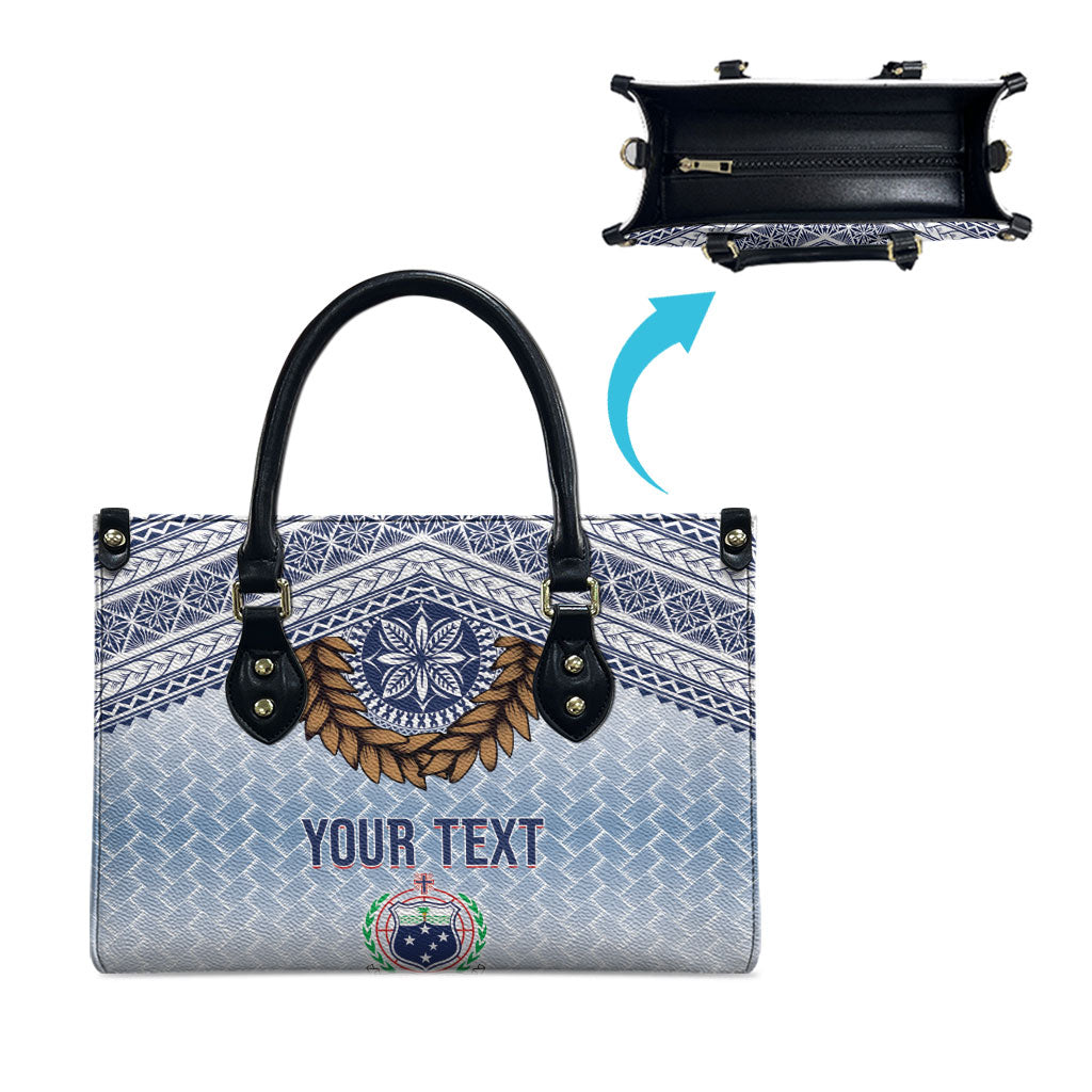 Manu Samoa Rugby Custom White Leather Bag ʻIe Toga Pattern With Brown Ula fala LT7 - Polynesian Pride
