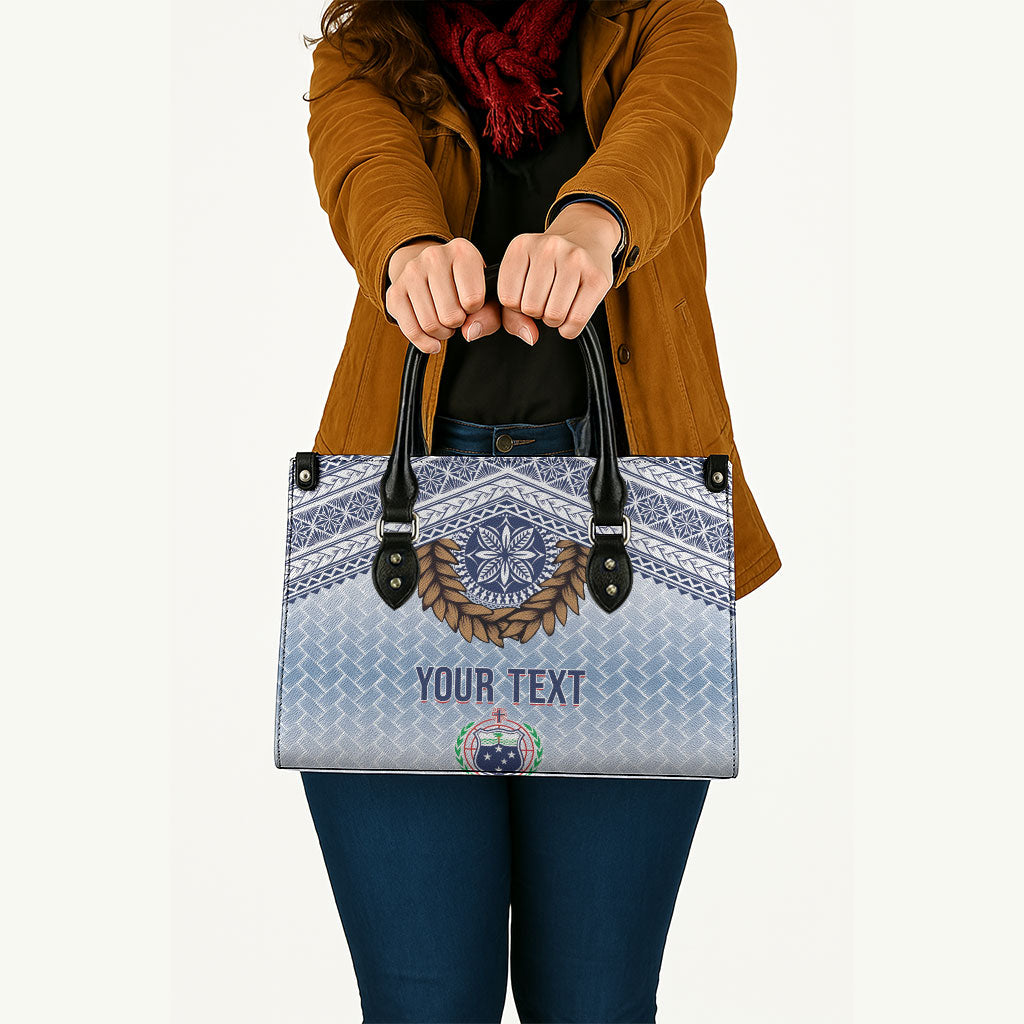 Manu Samoa Rugby Custom White Leather Bag ʻIe Toga Pattern With Brown Ula fala LT7 - Polynesian Pride