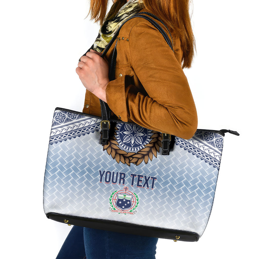 Manu Samoa Rugby Custom White Leather Tote Bag ʻIe Toga Pattern With Brown Ula fala LT7 White - Polynesian Pride