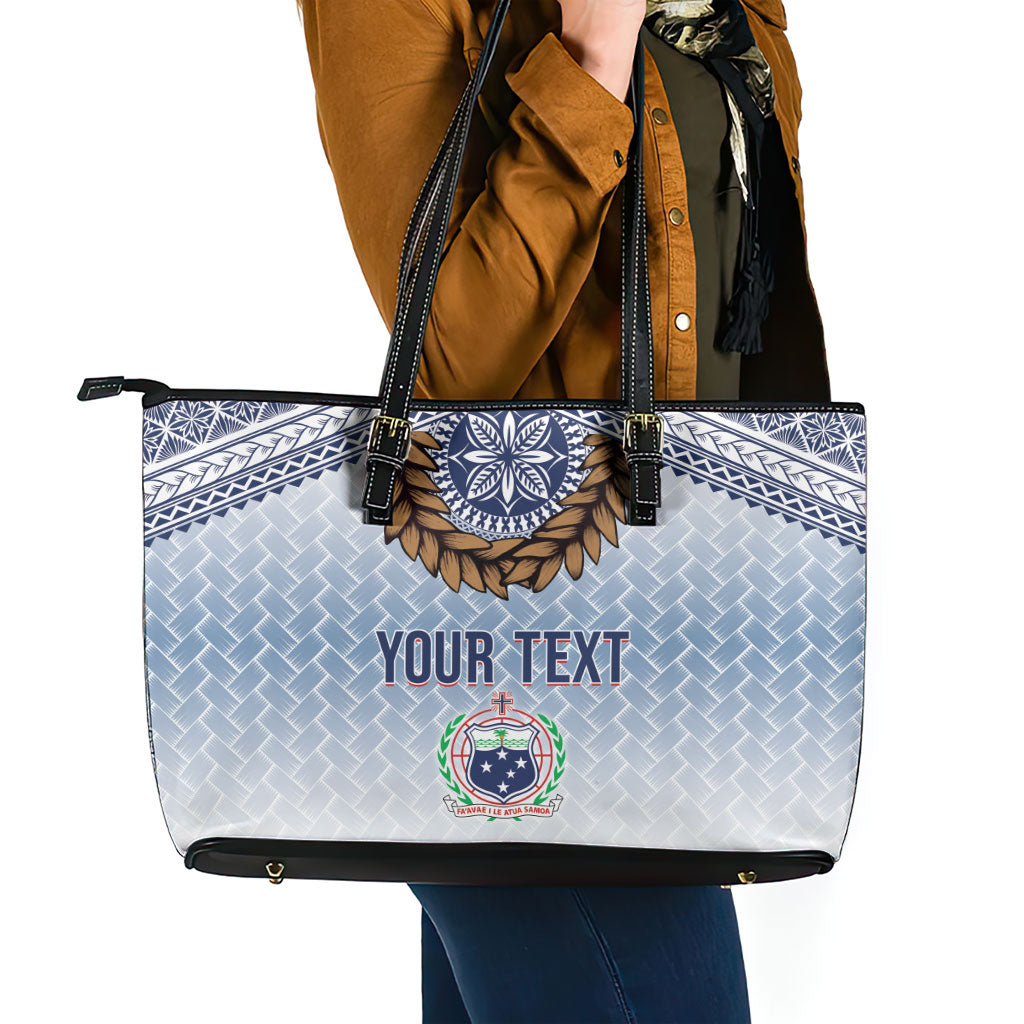 Manu Samoa Rugby Custom White Leather Tote Bag ʻIe Toga Pattern With Brown Ula fala LT7 - Polynesian Pride