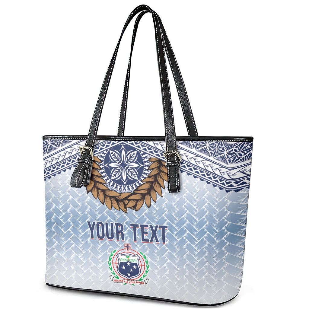 Manu Samoa Rugby Custom White Leather Tote Bag ʻIe Toga Pattern With Brown Ula fala LT7 - Polynesian Pride