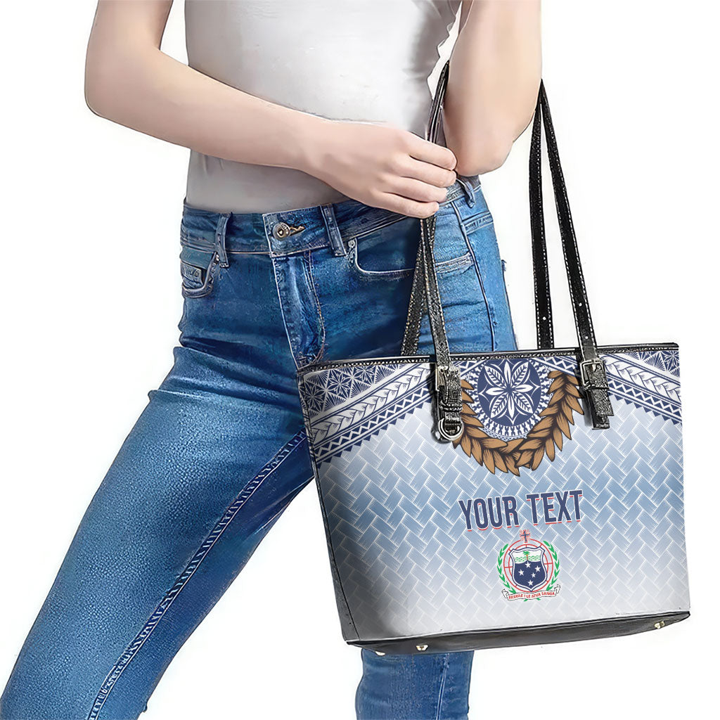 Manu Samoa Rugby Custom White Leather Tote Bag ʻIe Toga Pattern With Brown Ula fala LT7 - Polynesian Pride