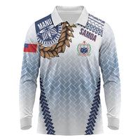 Manu Samoa Rugby Custom White Long Sleeve Polo Shirt ʻIe Toga Pattern With Brown Ula fala LT7 White - Polynesian Pride