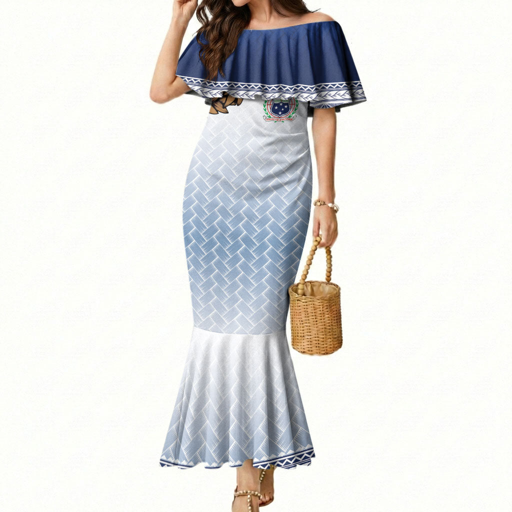 Manu Samoa Rugby Custom White Mermaid Dress ʻIe Toga Pattern With Brown Ula fala LT7 Women White - Polynesian Pride