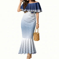 Manu Samoa Rugby Custom White Mermaid Dress ʻIe Toga Pattern With Brown Ula fala LT7 Women White - Polynesian Pride