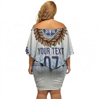 Manu Samoa Rugby Custom White Off Shoulder Short Dress ʻIe Toga Pattern With Brown Ula fala LT7 - Polynesian Pride