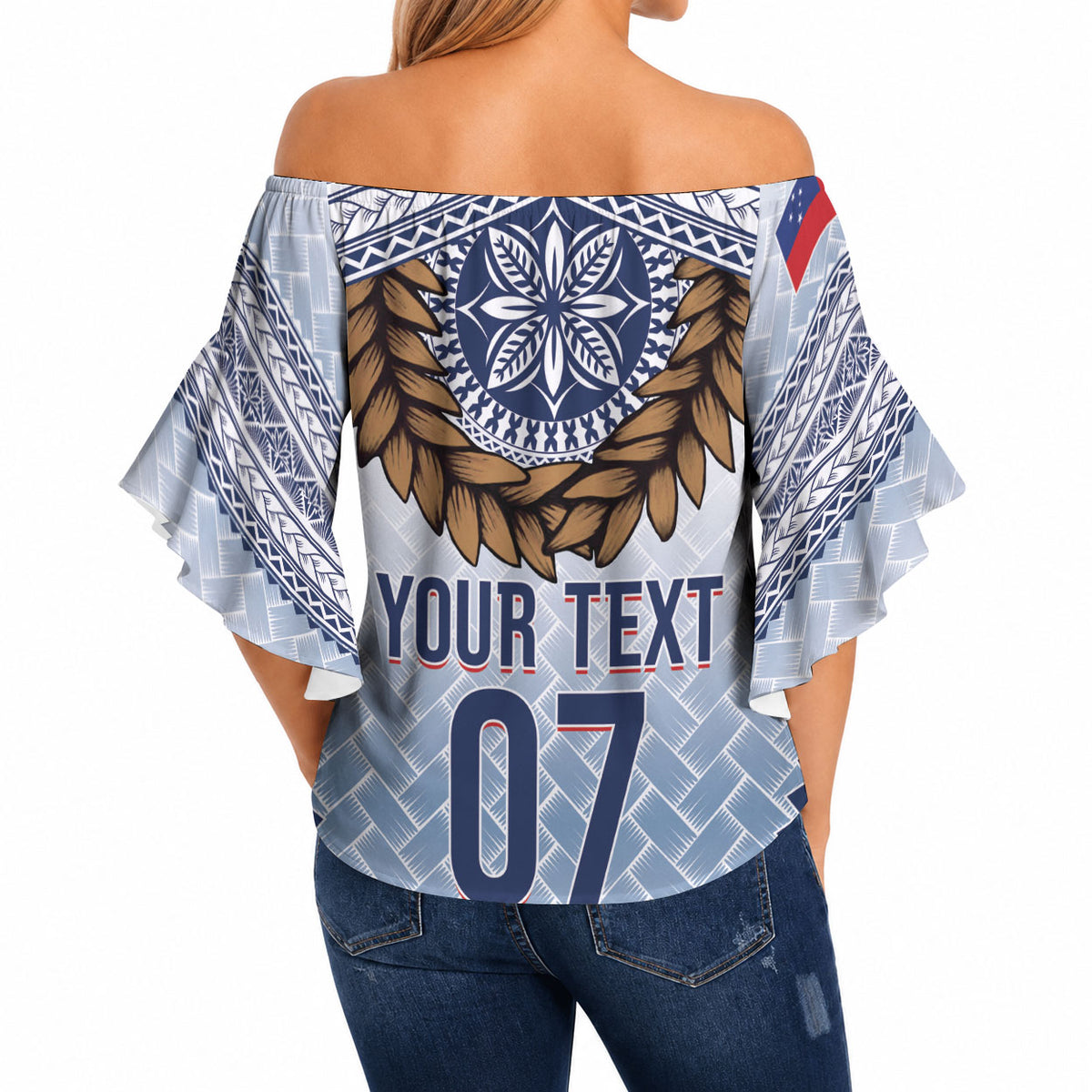Manu Samoa Rugby Custom White Off Shoulder Wrap Waist Top ʻIe Toga Pattern With Brown Ula fala LT7 - Polynesian Pride