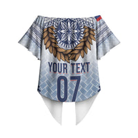 Manu Samoa Rugby Custom White Off Shoulder Wrap Waist Top ʻIe Toga Pattern With Brown Ula fala LT7 - Polynesian Pride