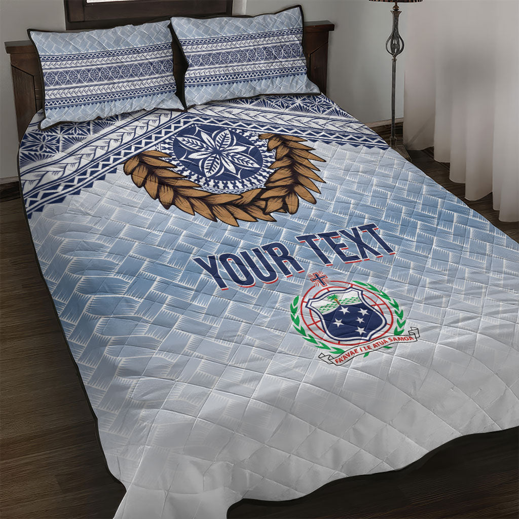 Manu Samoa Rugby Custom White Quilt Bed Set ʻIe Toga Pattern With Brown Ula fala LT7 White - Polynesian Pride