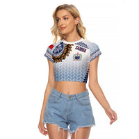 Manu Samoa Rugby Custom White Raglan Cropped T Shirt ʻIe Toga Pattern With Brown Ula fala LT7 Female White - Polynesian Pride