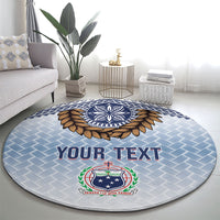 Manu Samoa Rugby Custom White Round Carpet ʻIe Toga Pattern With Brown Ula fala LT7 - Polynesian Pride