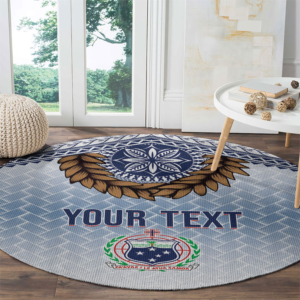 Manu Samoa Rugby Custom White Round Carpet ʻIe Toga Pattern With Brown Ula fala LT7 - Polynesian Pride