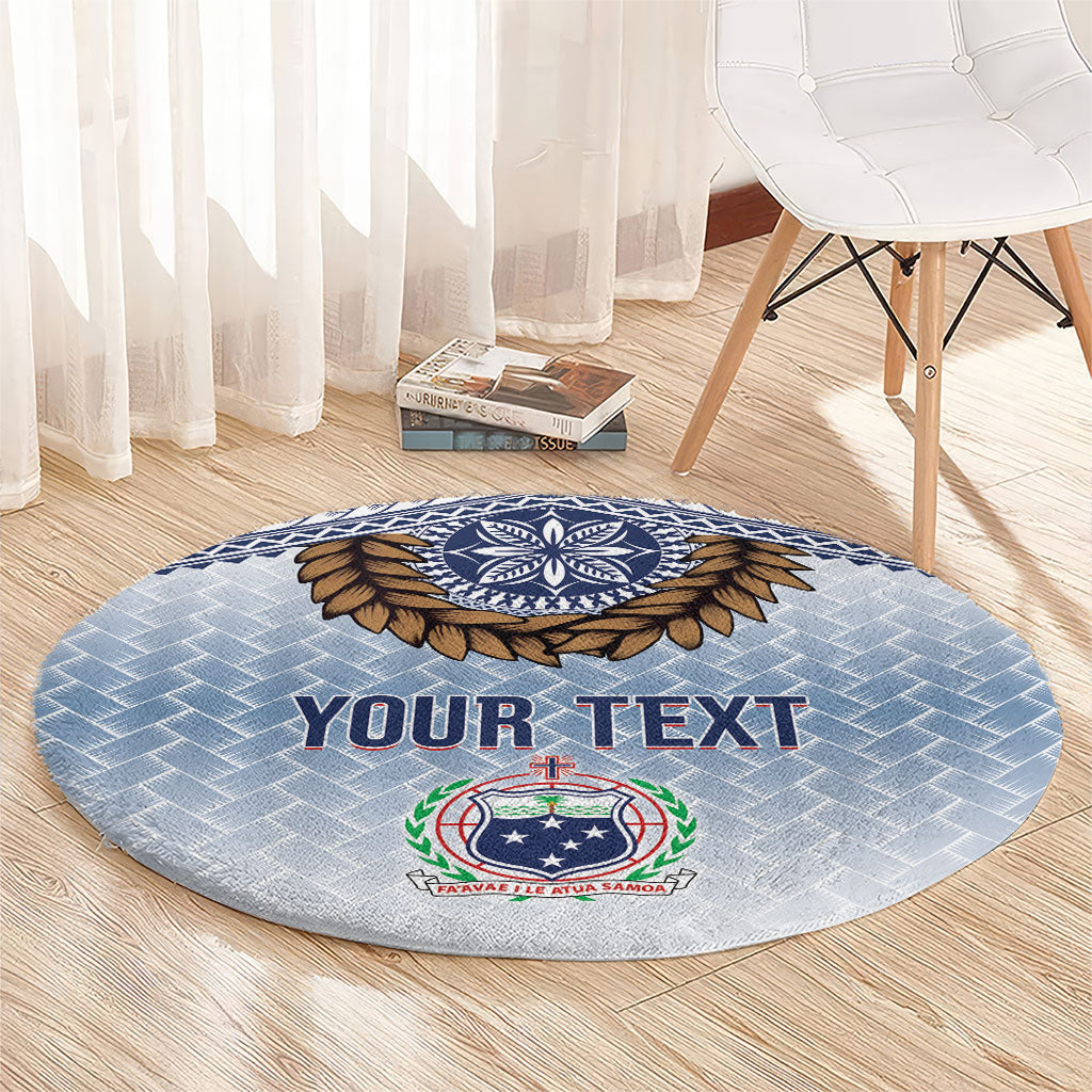 Manu Samoa Rugby Custom White Round Carpet ʻIe Toga Pattern With Brown Ula fala LT7 - Polynesian Pride