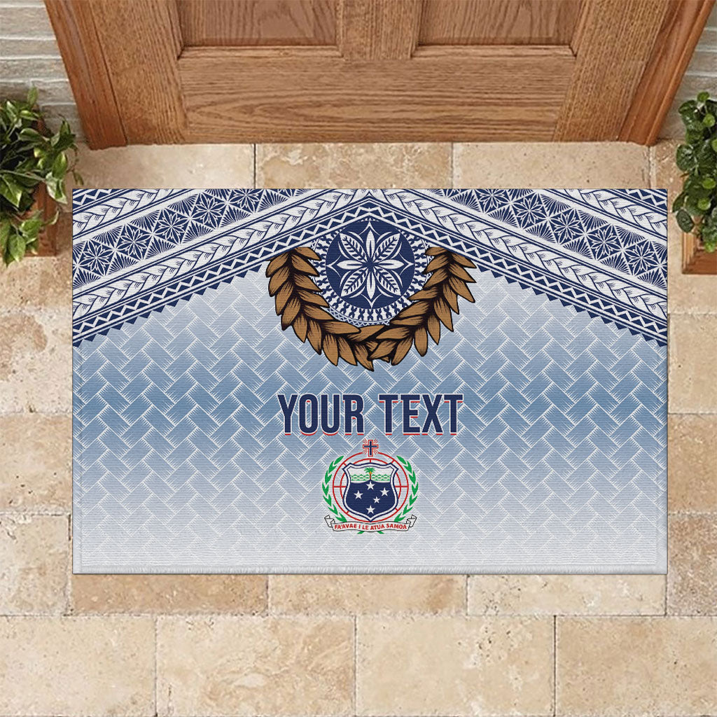 Manu Samoa Rugby Custom White Rubber Doormat ʻIe Toga Pattern With Brown Ula fala LT7 White - Polynesian Pride