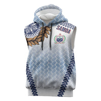 Manu Samoa Rugby Custom White Sleeveless Hoodie ʻIe Toga Pattern With Brown Ula fala LT7 White - Polynesian Pride