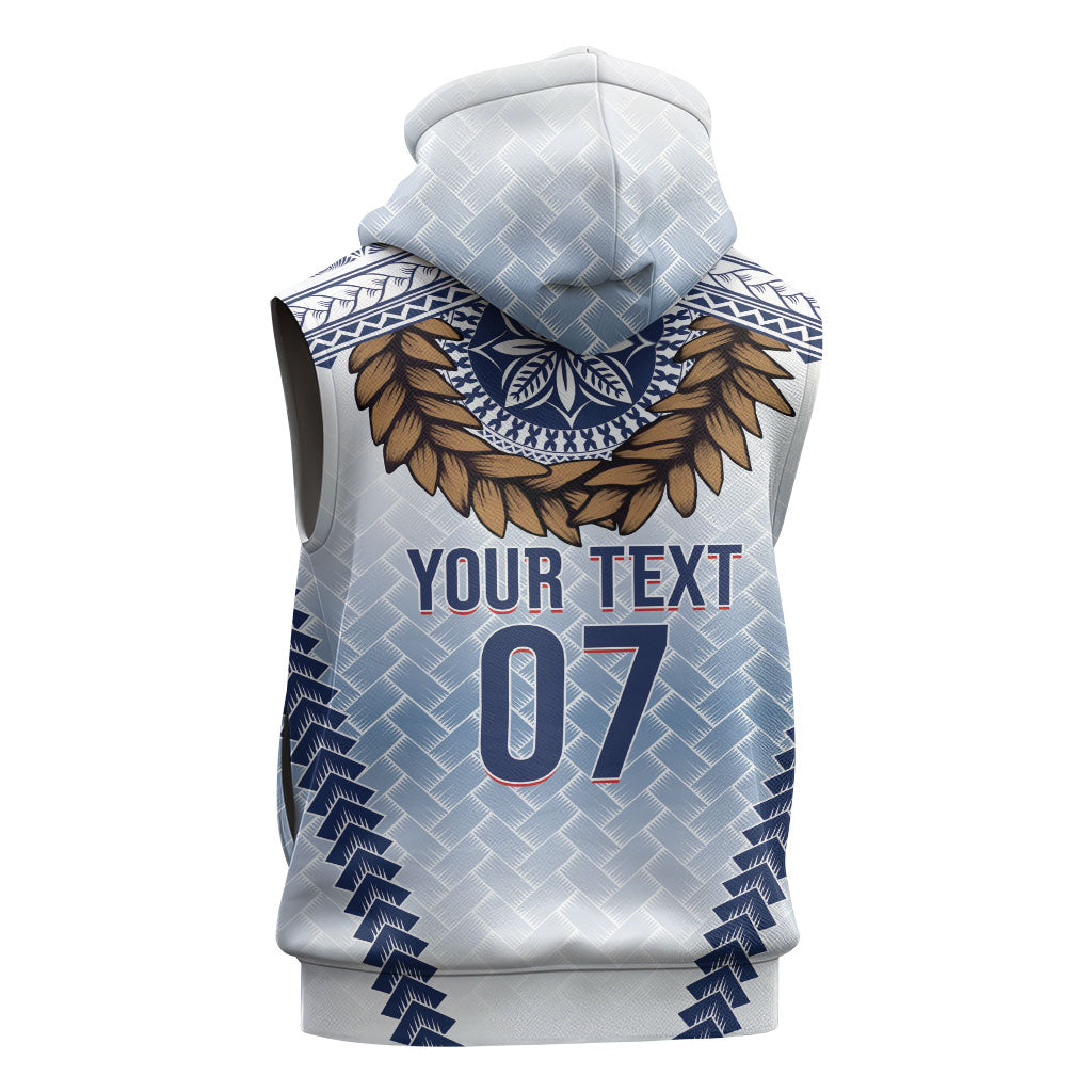 Manu Samoa Rugby Custom White Sleeveless Hoodie ʻIe Toga Pattern With Brown Ula fala LT7 - Polynesian Pride