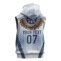 Manu Samoa Rugby Custom White Sleeveless Hoodie ʻIe Toga Pattern With Brown Ula fala LT7 - Polynesian Pride