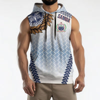 Manu Samoa Rugby Custom White Sleeveless Hoodie ʻIe Toga Pattern With Brown Ula fala LT7 - Polynesian Pride