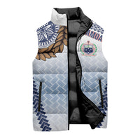 Manu Samoa Rugby Custom White Sleeveless Puffer Jacket ʻIe Toga Pattern With Brown Ula fala LT7 - Polynesian Pride