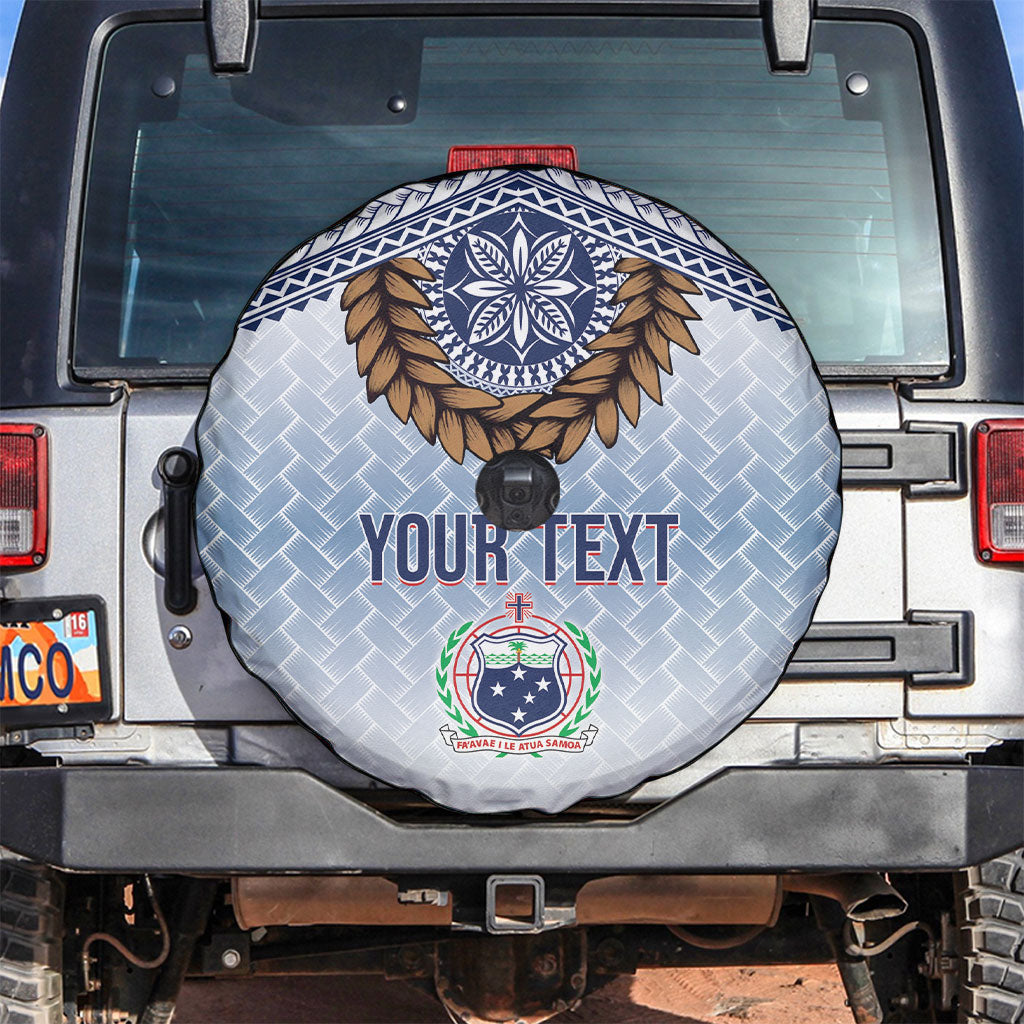 Manu Samoa Rugby Custom White Spare Tire Cover ʻIe Toga Pattern With Brown Ula fala LT7 White - Polynesian Pride