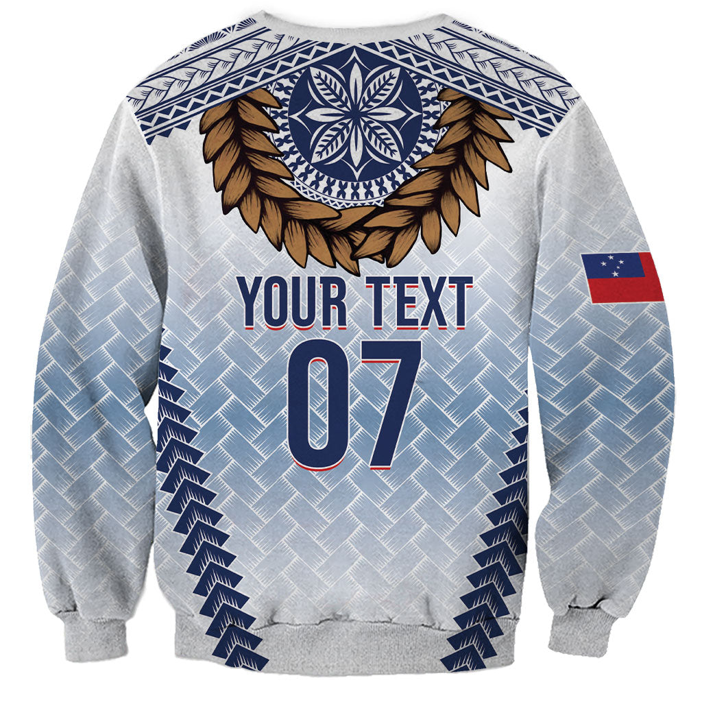 Manu Samoa Rugby Custom White Sweatshirt ʻIe Toga Pattern With Brown Ula fala LT7 - Polynesian Pride