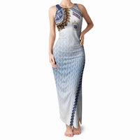 Manu Samoa Rugby Custom White Tank Maxi Dress ʻIe Toga Pattern With Brown Ula fala LT7 Women White - Polynesian Pride