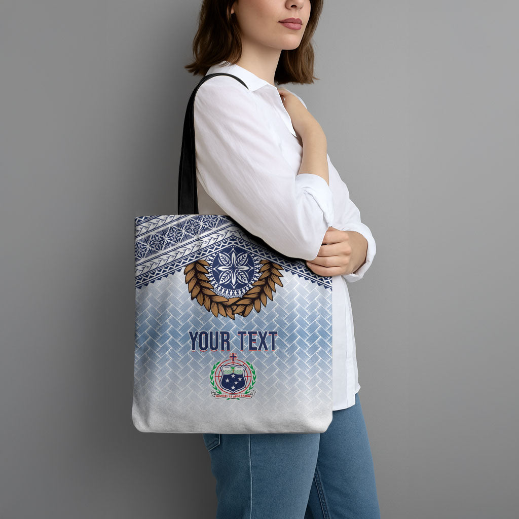 Manu Samoa Rugby Custom White Tote Bag ʻIe Toga Pattern With Brown Ula fala LT7 - Polynesian Pride