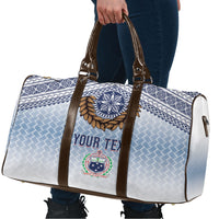 Manu Samoa Rugby Custom White Travel Bag ʻIe Toga Pattern With Brown Ula fala LT7 - Polynesian Pride