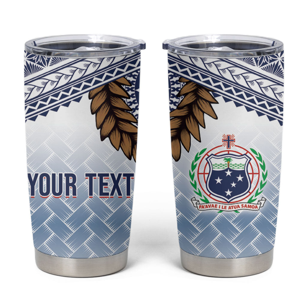 Manu Samoa Rugby Custom White Tumbler Cup ʻIe Toga Pattern With Brown Ula fala LT7 White - Polynesian Pride