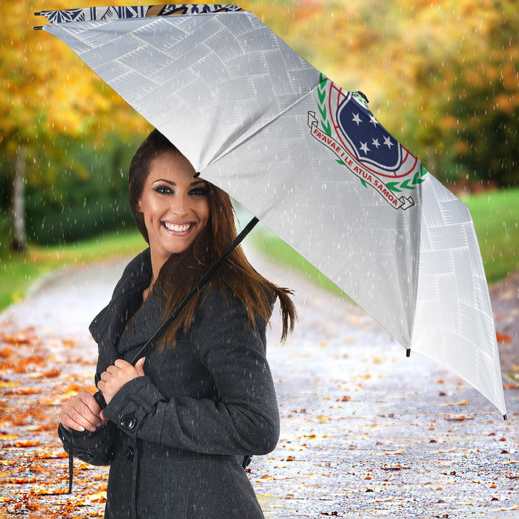 Manu Samoa Rugby Custom White Umbrella ʻIe Toga Pattern With Brown Ula fala LT7 - Polynesian Pride