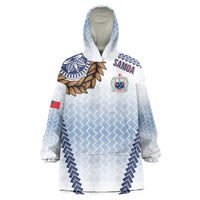 Manu Samoa Rugby Custom White Wearable Blanket Hoodie ʻIe Toga Pattern With Brown Ula fala LT7 One Size White - Polynesian Pride