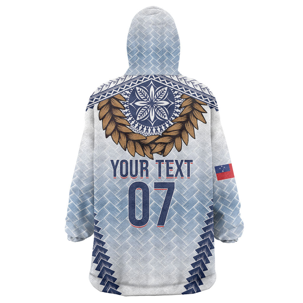 Manu Samoa Rugby Custom White Wearable Blanket Hoodie ʻIe Toga Pattern With Brown Ula fala LT7 - Polynesian Pride
