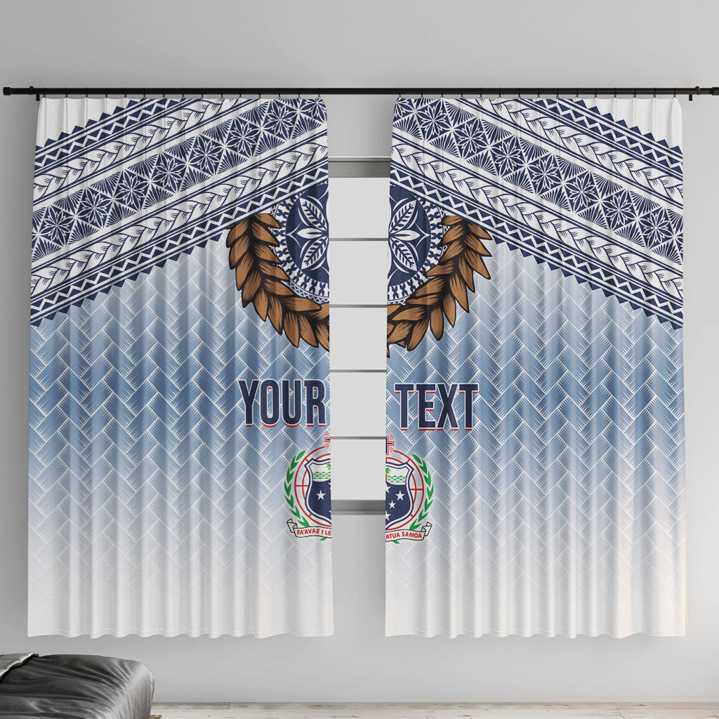 Manu Samoa Rugby Custom White Window Curtain ʻIe Toga Pattern With Brown Ula fala LT7 With Hooks White - Polynesian Pride