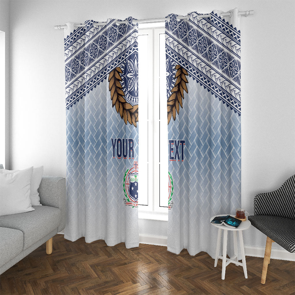 Manu Samoa Rugby Custom White Window Curtain ʻIe Toga Pattern With Brown Ula fala LT7 With Grommets White - Polynesian Pride