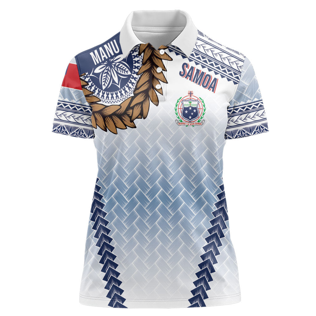 Manu Samoa Rugby Custom White Women Polo Shirt ʻIe Toga Pattern With Brown Ula fala