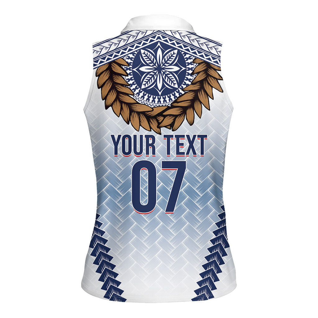 Manu Samoa Rugby Custom White Women Sleeveless Polo Shirt ʻIe Toga Pattern With Brown Ula fala LT7 - Polynesian Pride