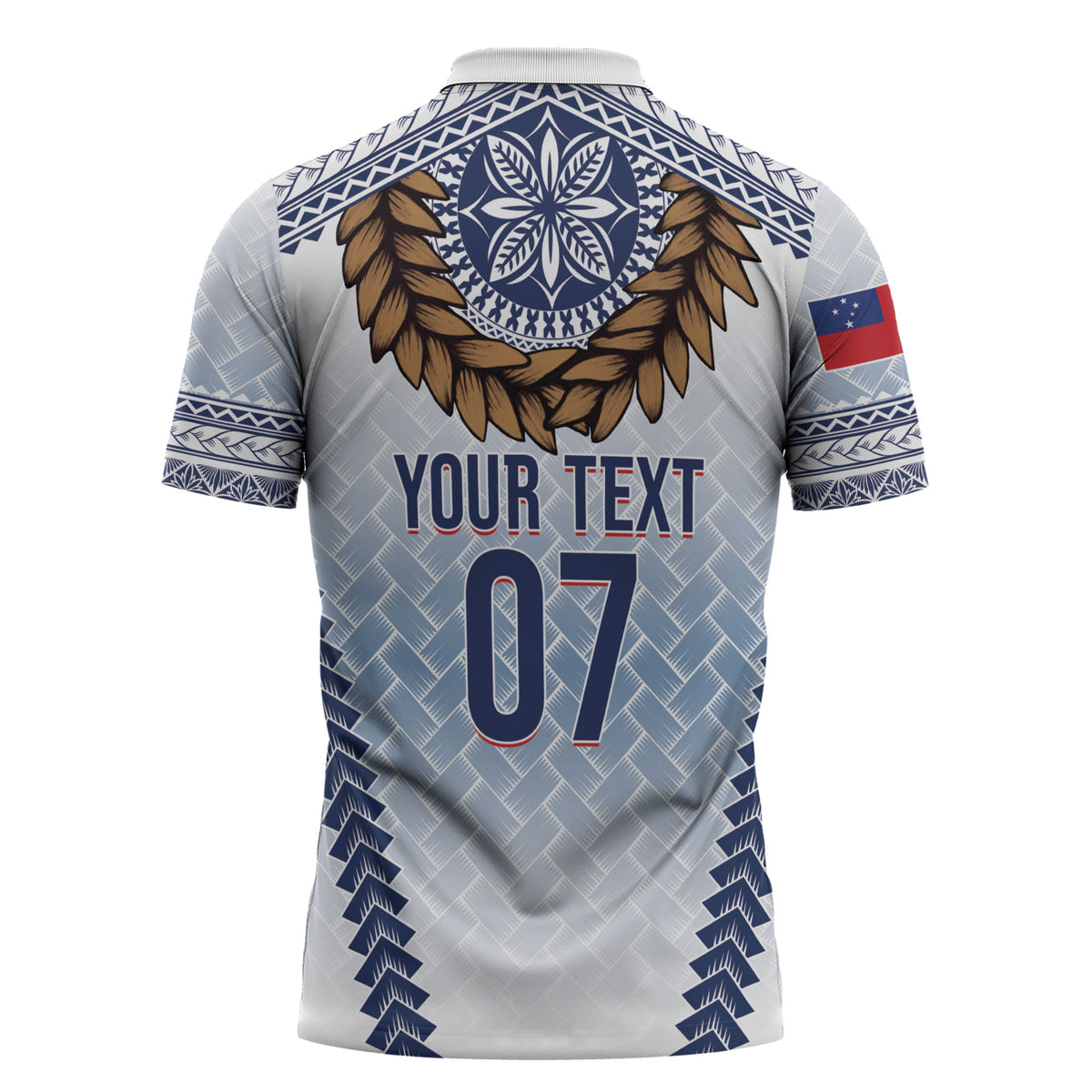 Manu Samoa Rugby Custom White Zipper Polo Shirt ʻIe Toga Pattern With Brown Ula fala LT7 - Polynesian Pride