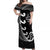 Personalised New Zealand Rugby Off Shoulder Maxi Dress Aotearoa Silver Fern Koru Maori Style LT7 Women Black - Polynesian Pride