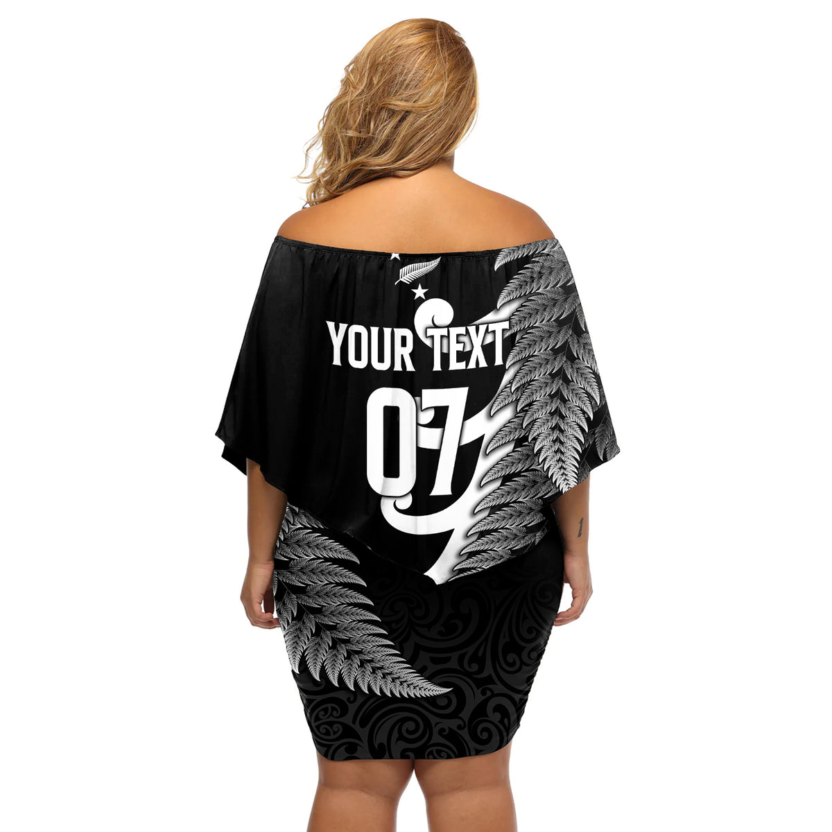 Personalised New Zealand Rugby Off Shoulder Short Dress Aotearoa Silver Fern Koru Maori Style LT7 - Polynesian Pride
