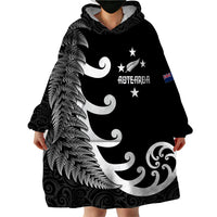 Personalised New Zealand Rugby Wearable Blanket Hoodie Aotearoa Silver Fern Koru Maori Style LT7 - Polynesian Pride