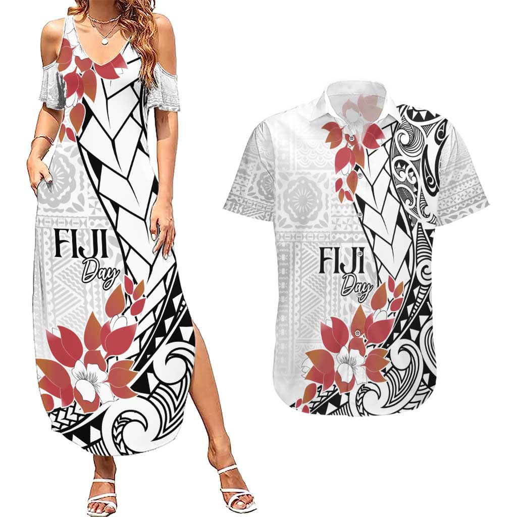 Bula Fiji Day Couples Matching Summer Maxi Dress and Hawaiian Shirt Tagimaucia on Masi Pattern