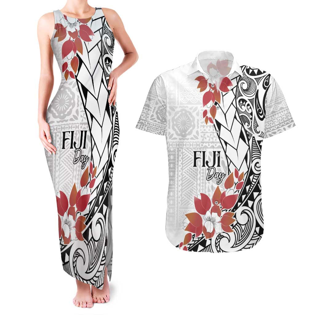 Bula Fiji Day Couples Matching Tank Maxi Dress and Hawaiian Shirt Tagimaucia on Masi Pattern