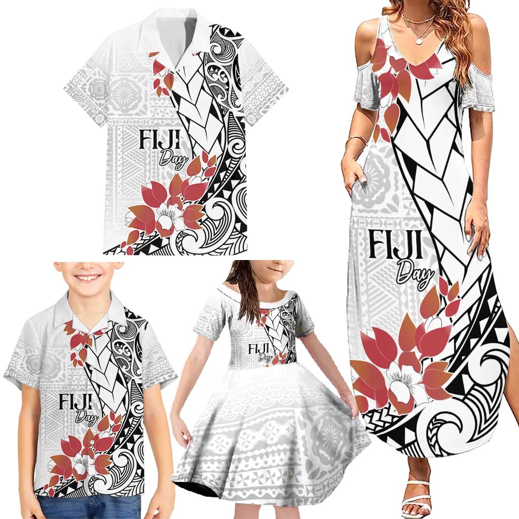 Bula Fiji Day Family Matching Summer Maxi Dress and Hawaiian Shirt Tagimaucia on Masi Pattern