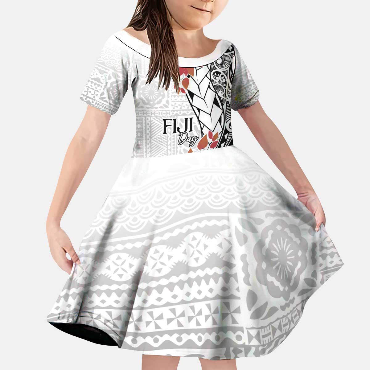 Bula Fiji Day Kid Short Sleeve Dress Tagimaucia on Masi Pattern