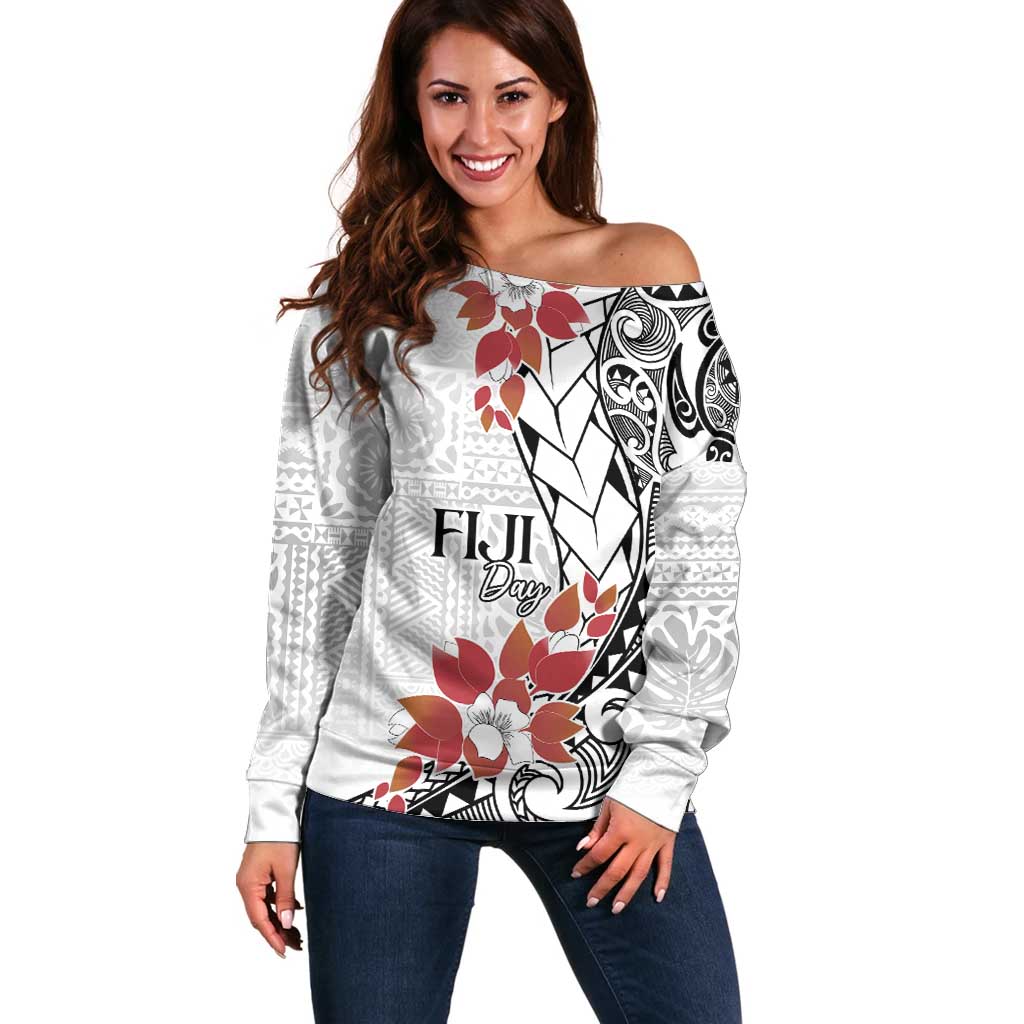 Bula Fiji Day Off Shoulder Sweater Tagimaucia on Masi Pattern