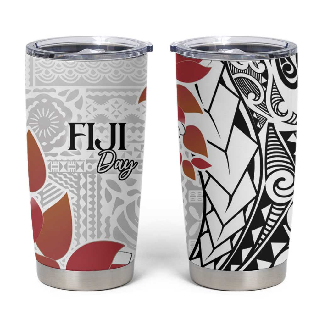 Bula Fiji Day Tumbler Cup Tagimaucia on Masi Pattern LT7 White - Polynesian Pride