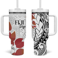 Bula Fiji Day Tumbler With Handle Tagimaucia on Masi Pattern LT7 One Size: 40 oz White - Polynesian Pride