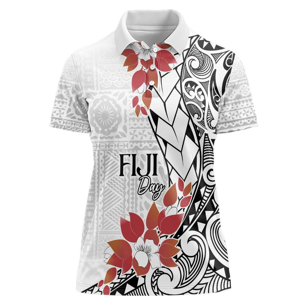 Bula Fiji Day Women Polo Shirt Tagimaucia on Masi Pattern