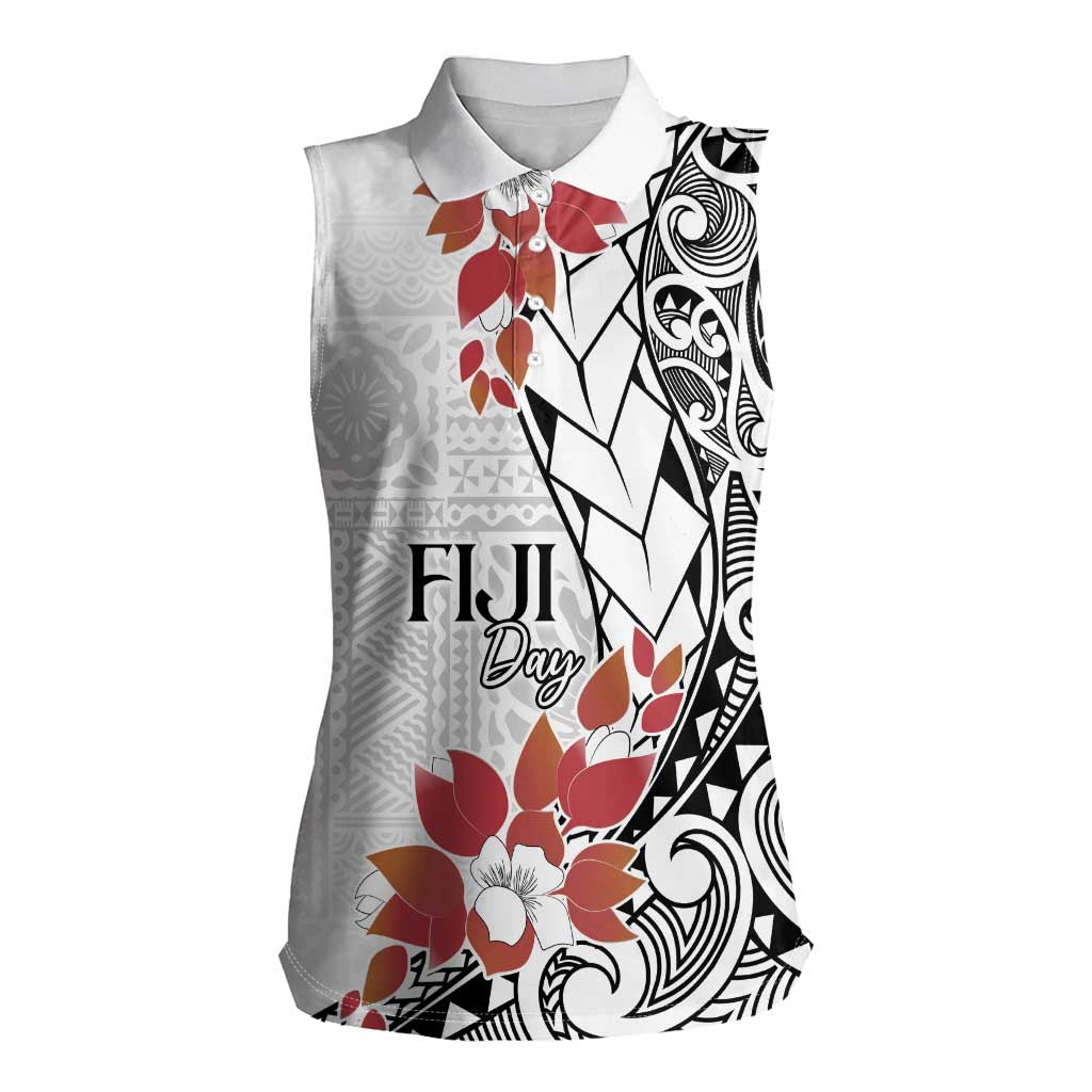 Bula Fiji Day Women Sleeveless Polo Shirt Tagimaucia on Masi Pattern